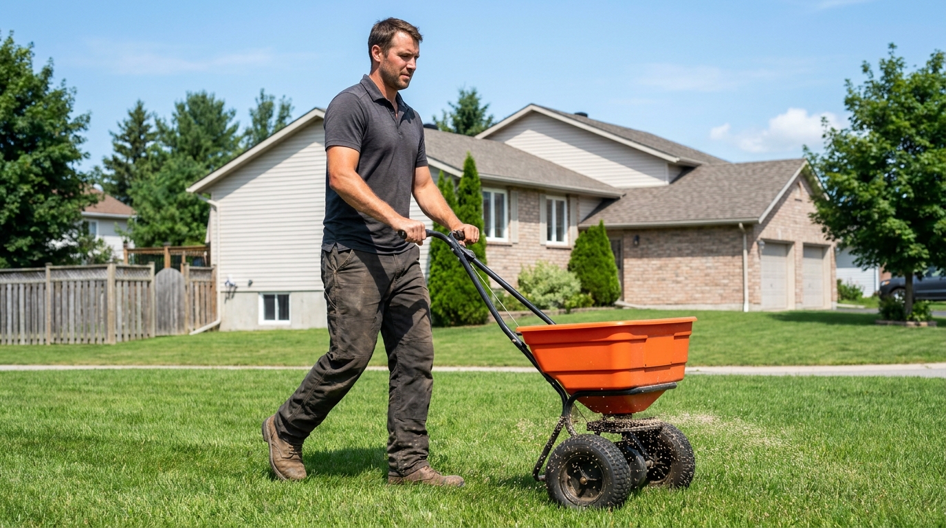 Overseeded and fertilized lawn in Northern Ontario maintained by Greenpoint