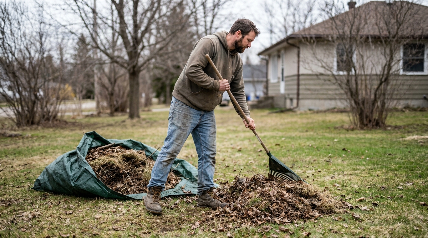 Spring lawn cleanup with leaves and debris removed by Greenpoint