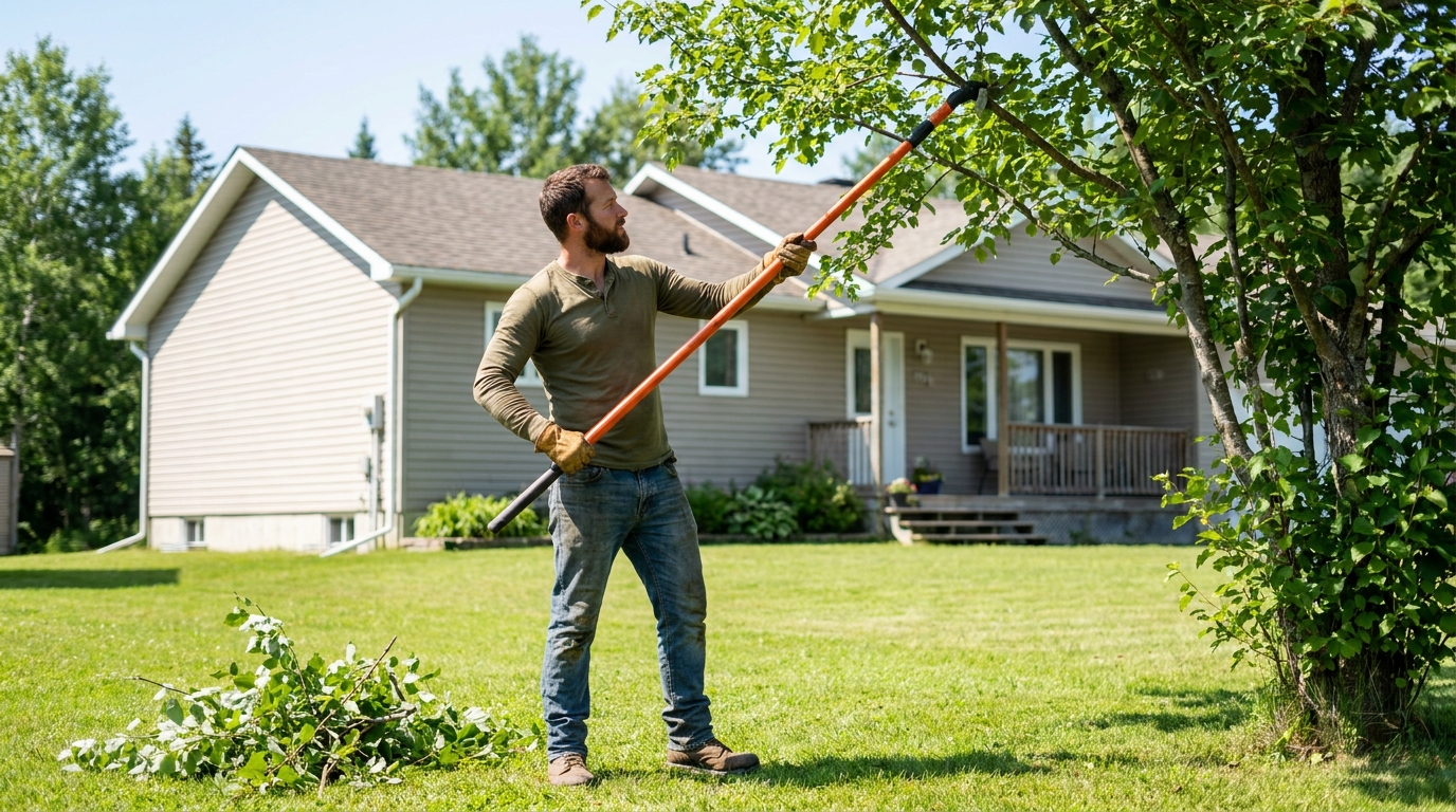 Pruned mid-size birch tree in Northern Ontario maintained by Greenpoint Lawn Care